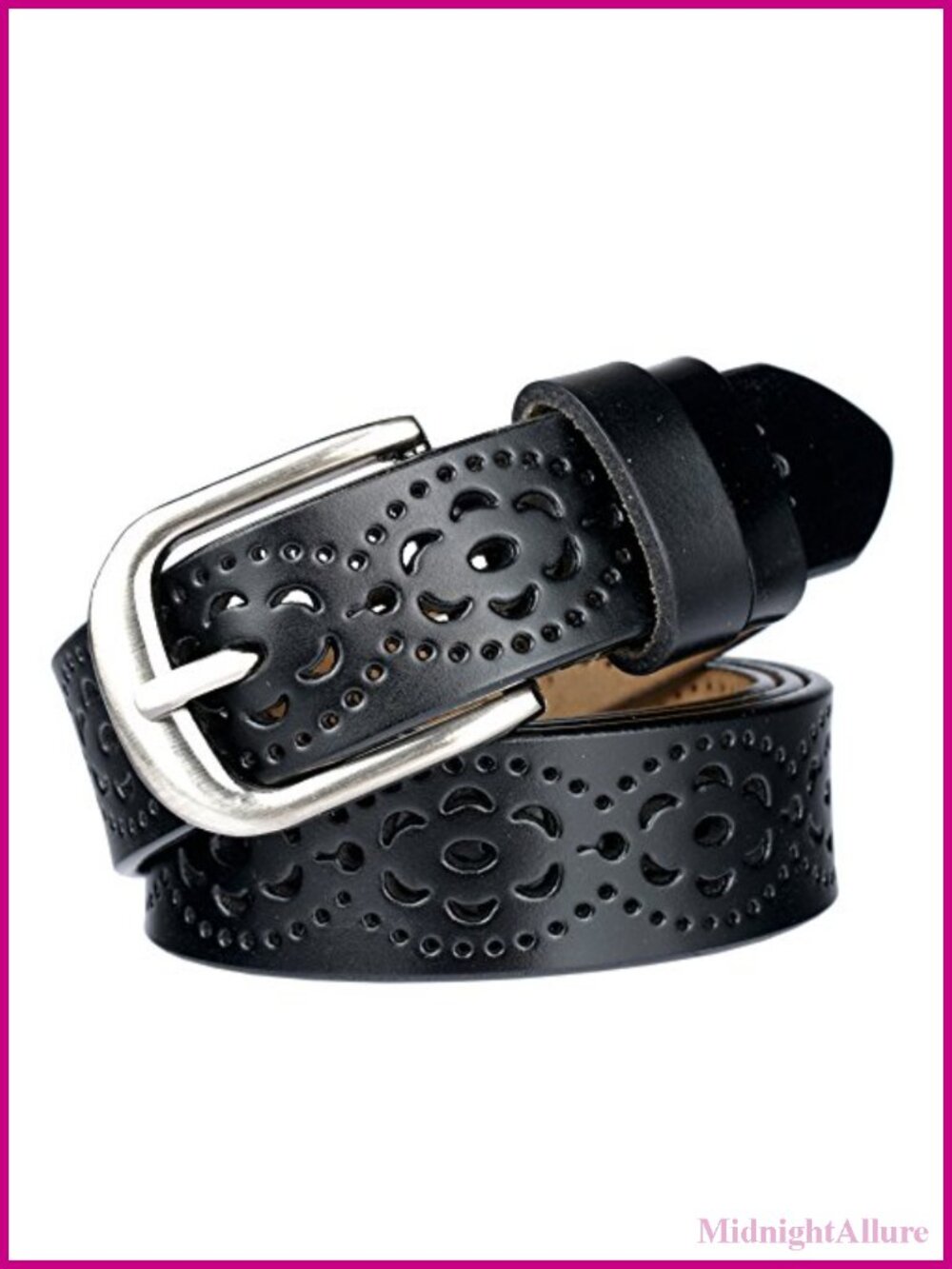 Genuine Leather Belt Hollow Floral Pin Buckle Adjustable Waist Slimming